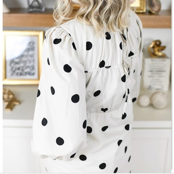 (L)- Who What Wear Women's Polka Dot Balloon Long Sleeve Tie-Back Dress‎ - Picture 2 of 9